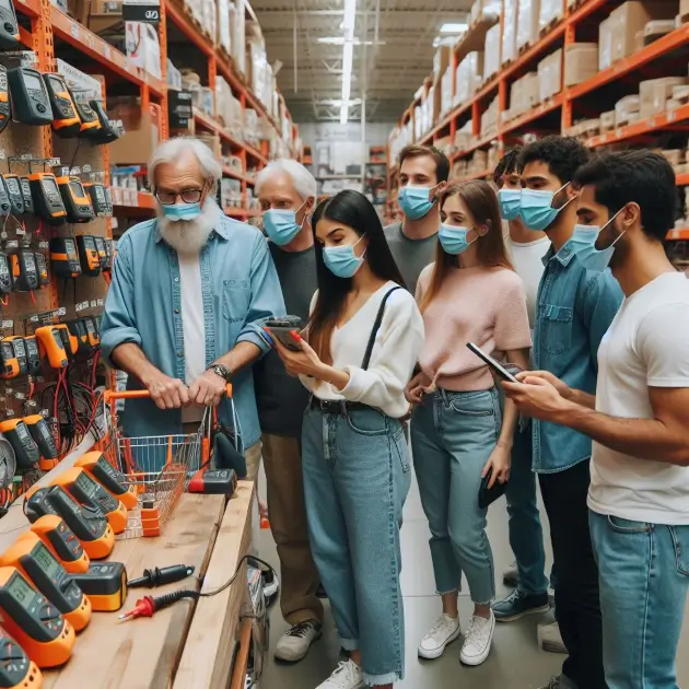 image of people shopping at home depot for multimeters